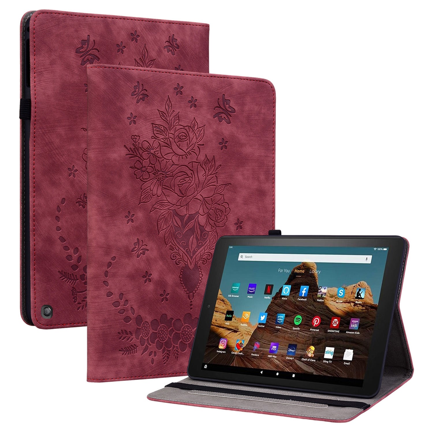 For Amazon Fire HD 10 (2023) Tablet Case Card Holder Butterfly Rose Imprinted PU Leather Cover For Amazon Fire HD 10 (2023) Tablet Case Card Holder Butterfly Rose Imprinted PU Leather Cover